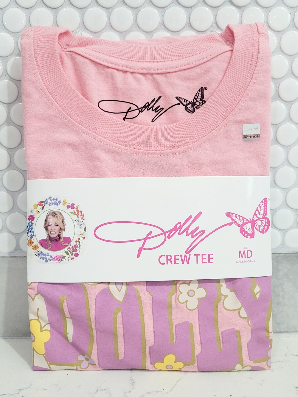 Dolly Parton Crew Tee Pink Floral Short Sleeve Top